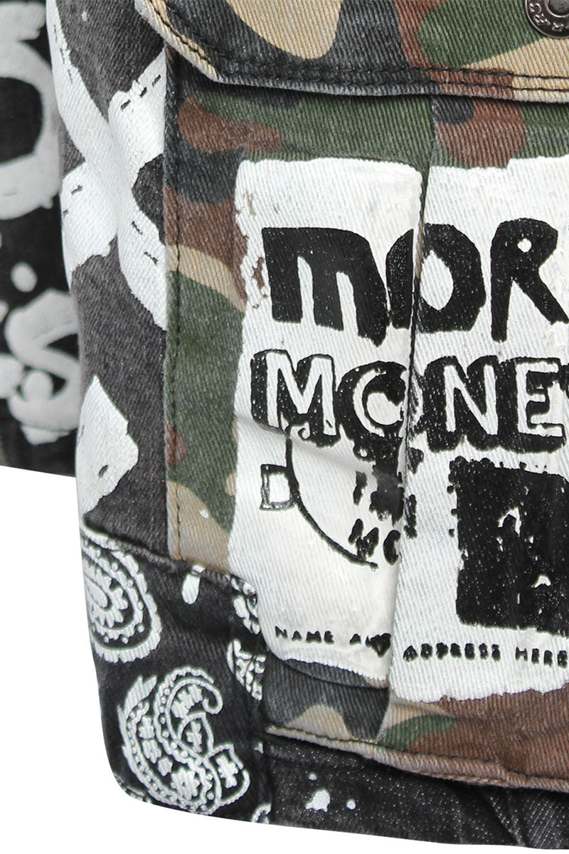 MIXED CAMO CARGO DENIM SHORTS