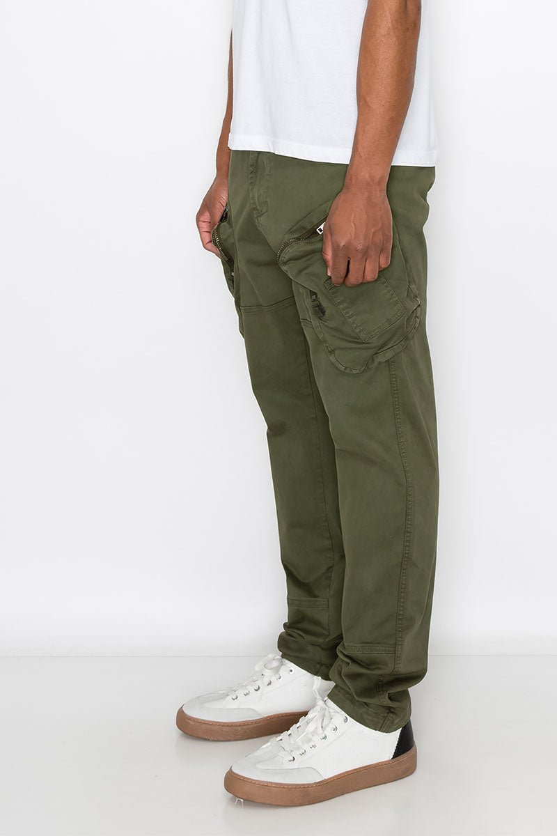 GARMENT WASHED ZIPPER CARGO PANTS