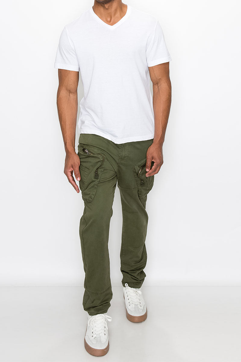 Garment Washed Zipper Cargo Pants