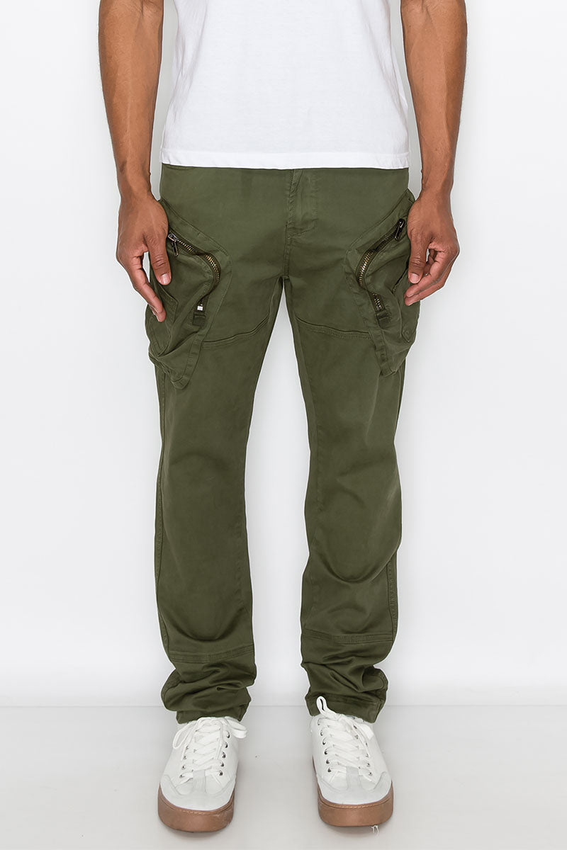 Garment Washed Zipper Cargo Pants