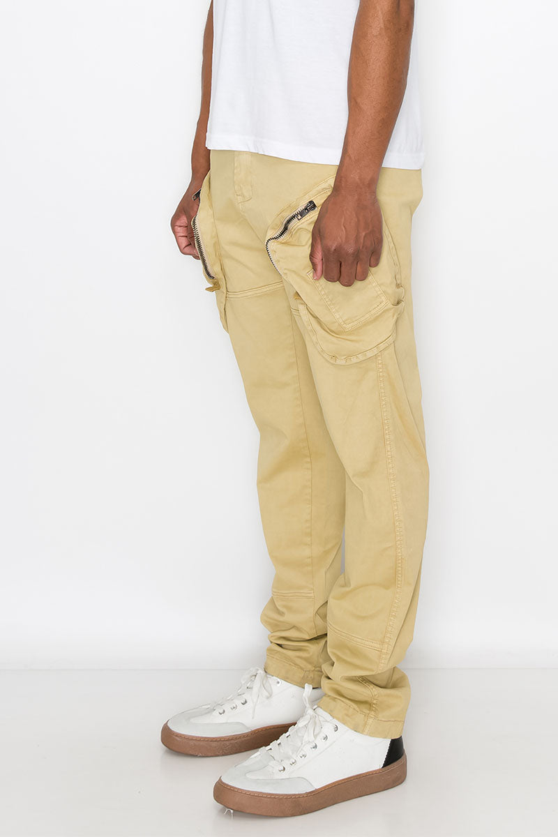 GARMENT WASHED ZIPPER CARGO PANTS