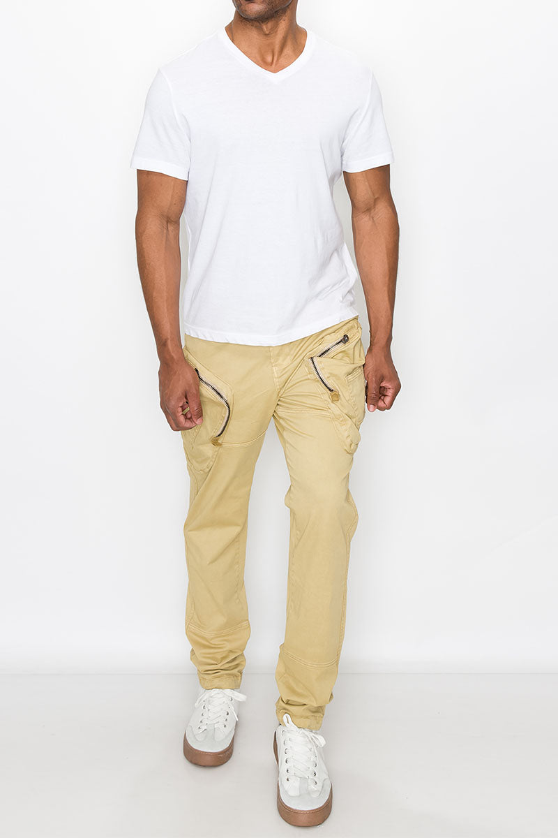 GARMENT WASHED ZIPPER CARGO PANTS
