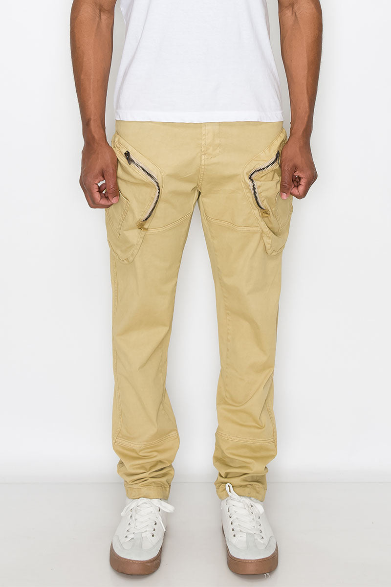 GARMENT WASHED ZIPPER CARGO PANTS
