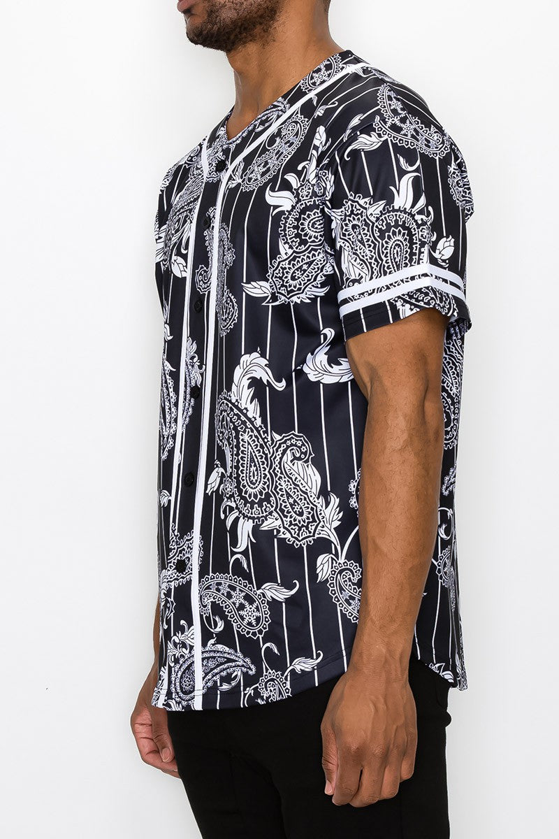 Pinstripe Bandana Baseball Jersey - Black