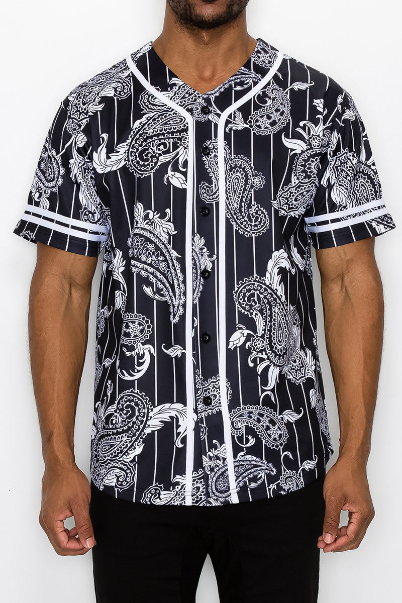Pinstripe Bandana Baseball Jersey - Black