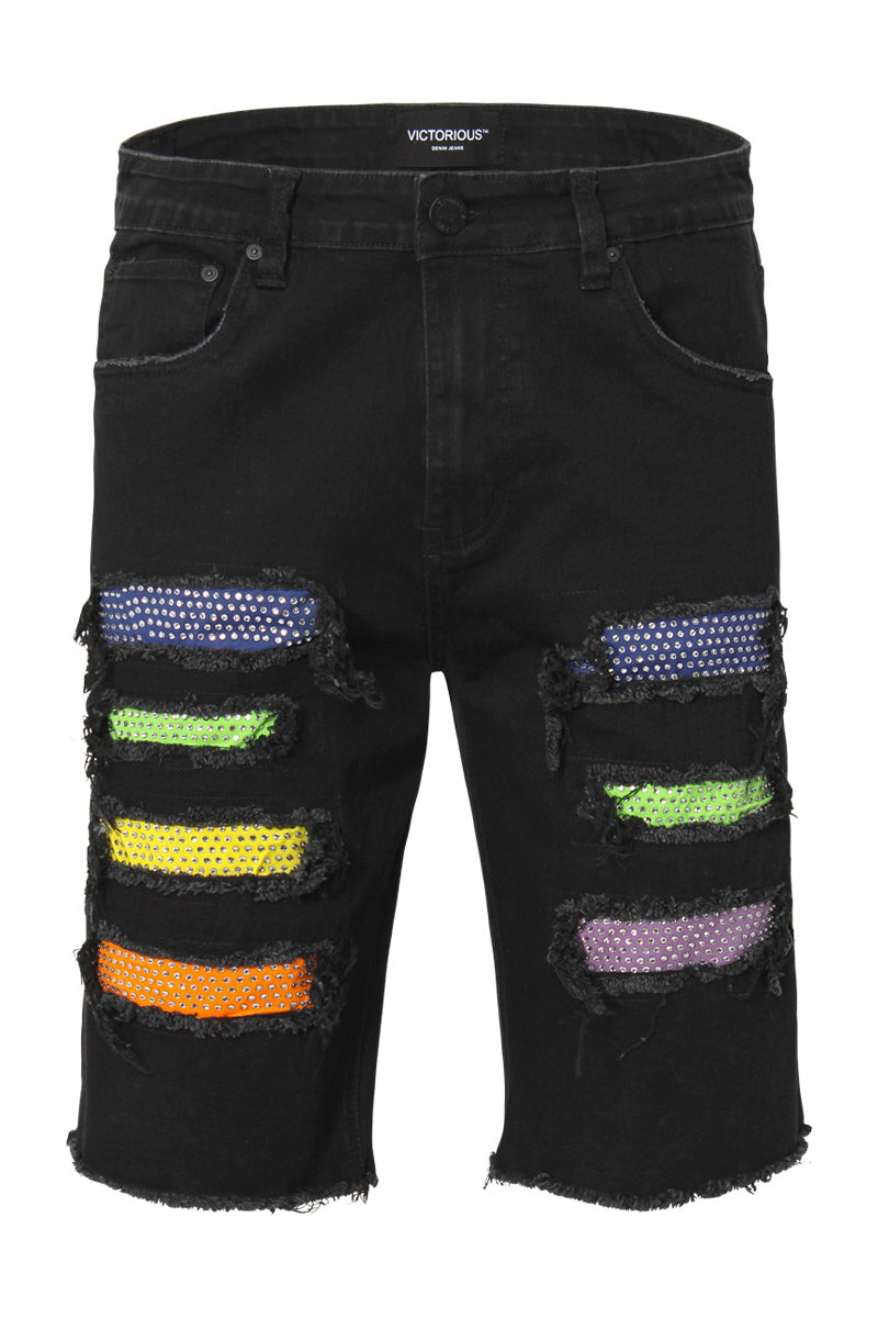 Color Diamond Denim Shorts
