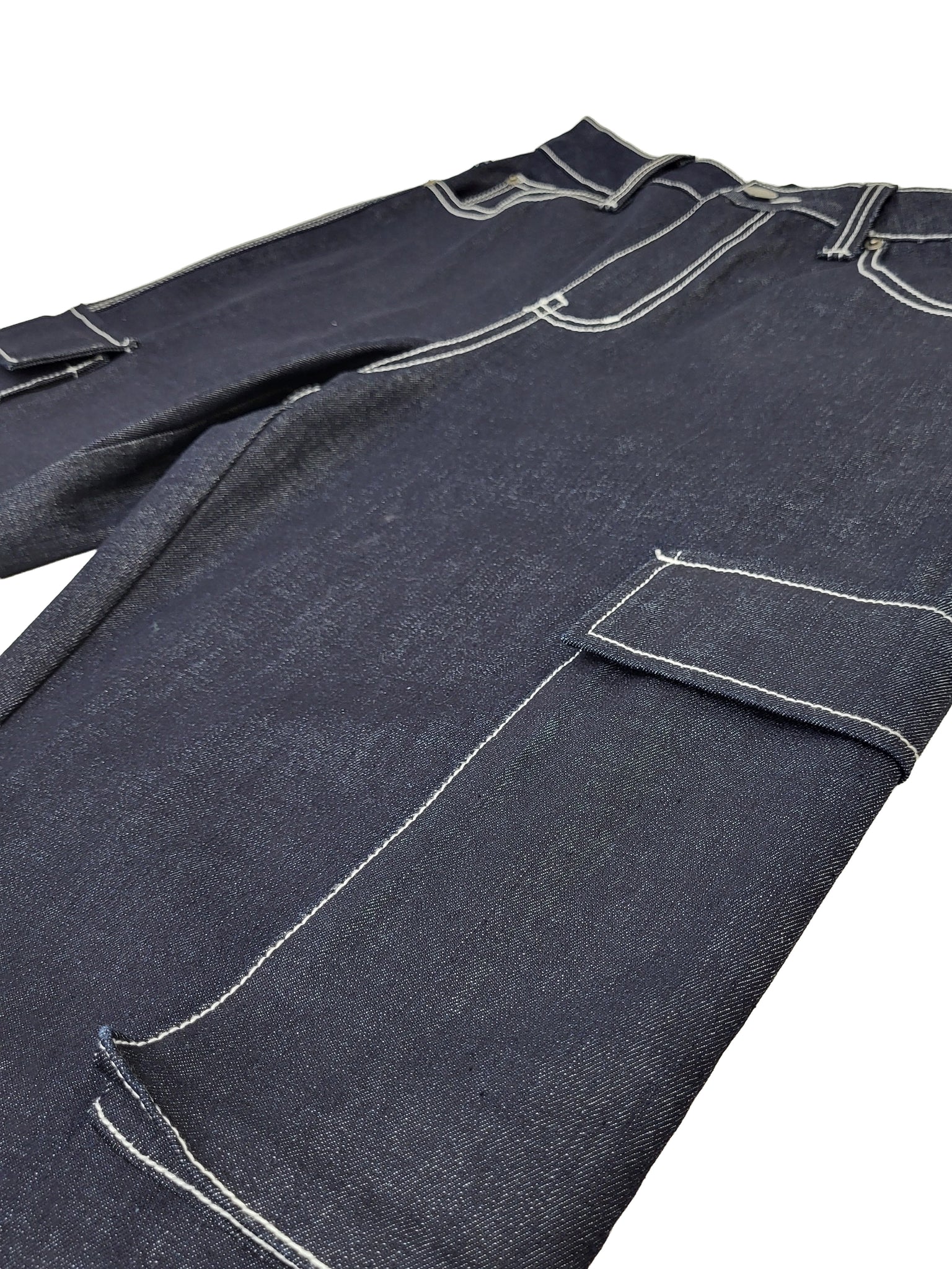 Baggy Fit Raw Denim Cargo Jeans