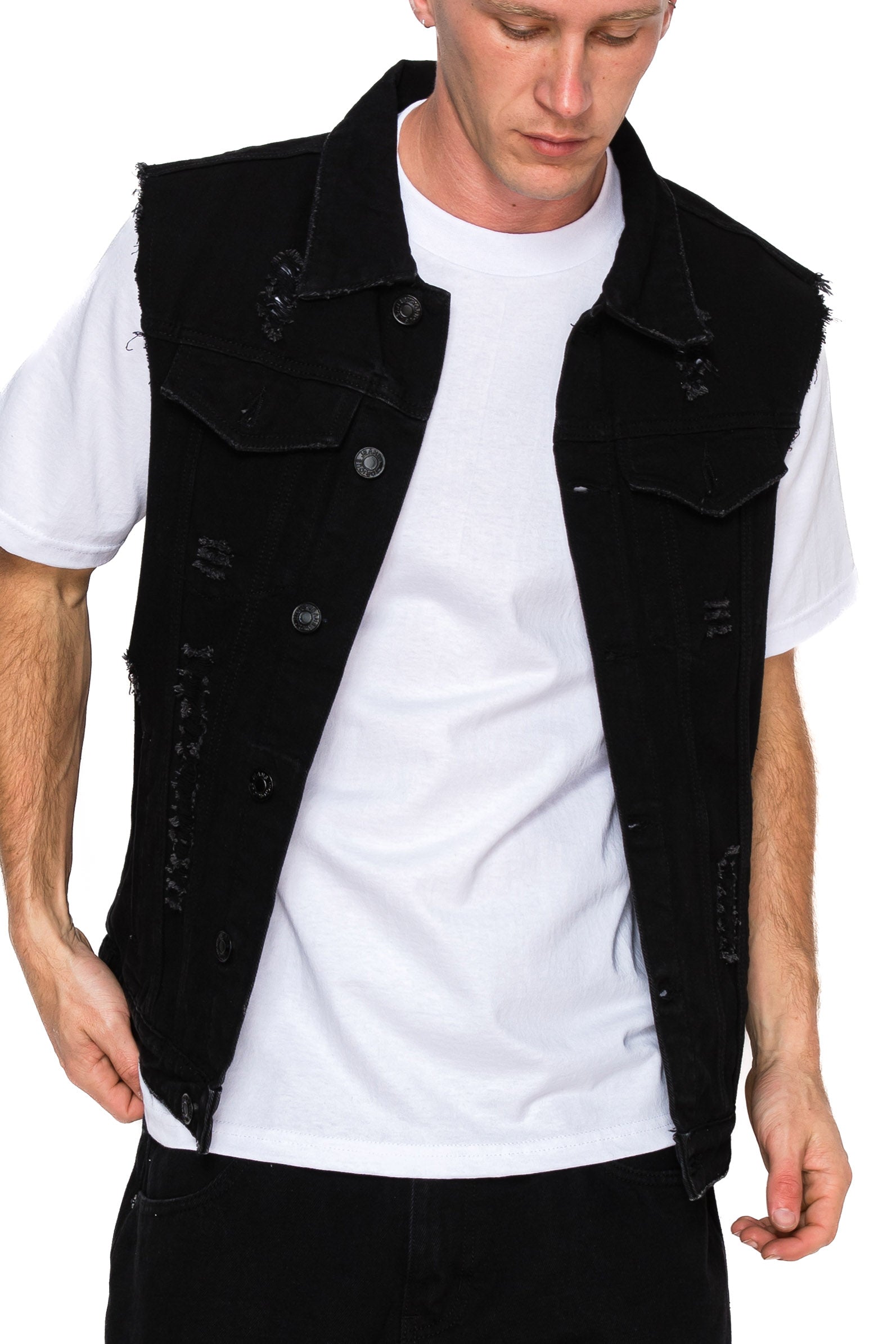 Men's Distressed Denim Vest Lt. Indigo | VICTORIOUS – VICTORIOUSUSA