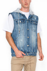 Detachable Hood Denim Vest