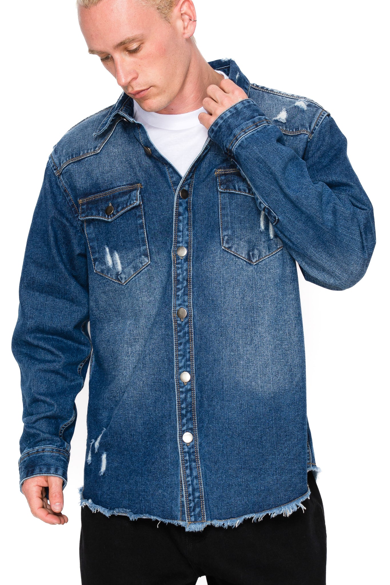 Men's Ripped Denim Overshirt | VICTORIOUS – VICTORIOUSUSA
