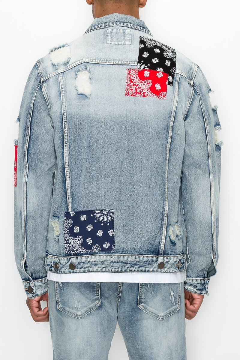 Men's Bandana Patch Denim Jacket | VICTORIOUS – VICTORIOUSUSA