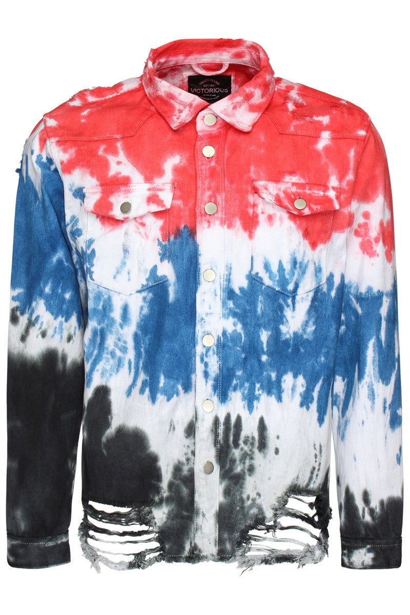 Tie Dye Ripped Denim Overshirts