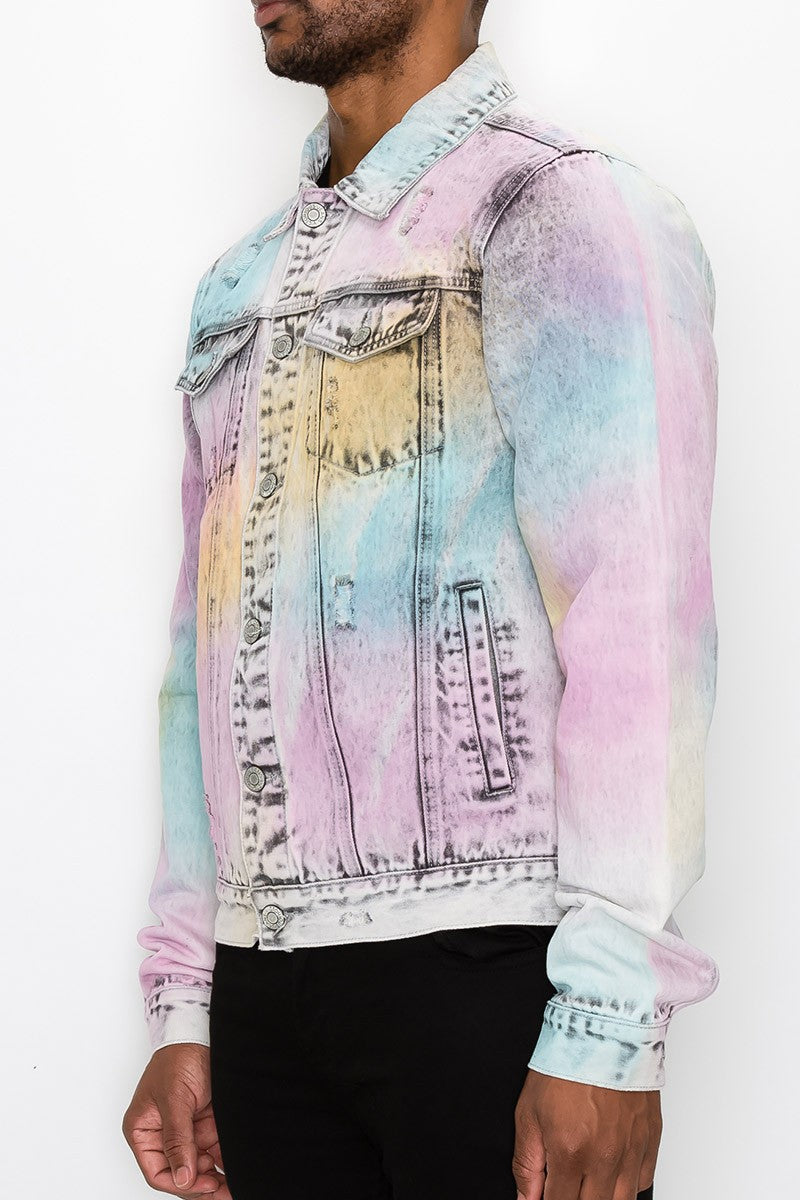 【CERRIC】BRUSH DYEING DENIM JACKET (IVORY) Multi Color Airbrushed Denim Jacket – VICTORIOUSUSA