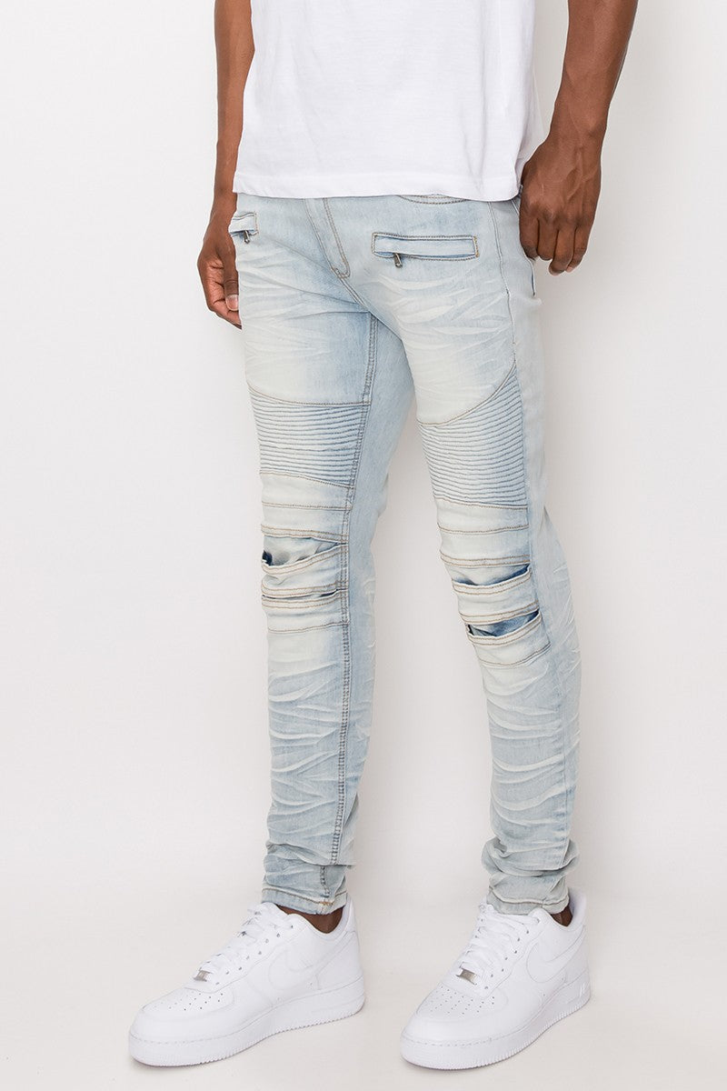 Creased Biker Denim Jeans