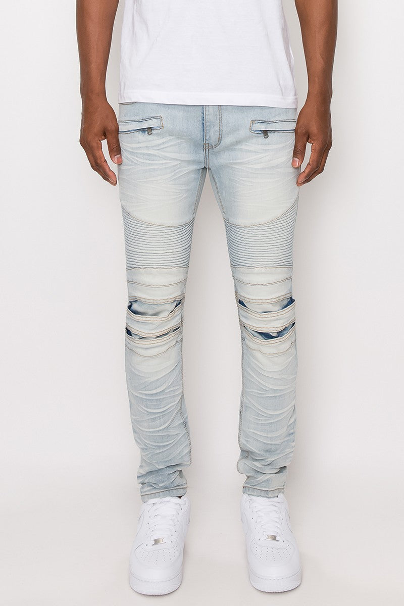 Creased Biker Denim Jeans