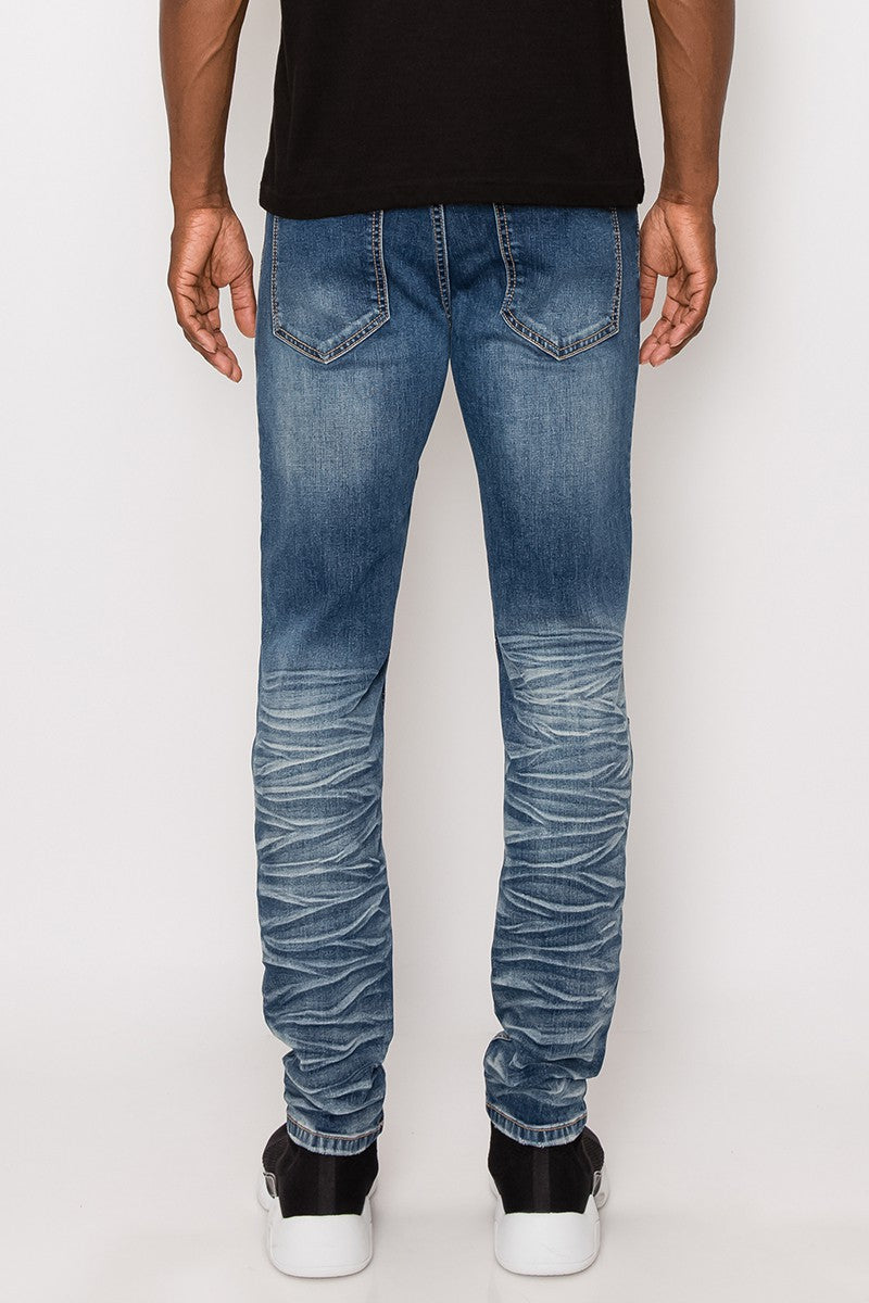 【DISCERNMENT】Barmel Biker Brush Denim Creased Biker Denim Jeans – VICTORIOUSUSA