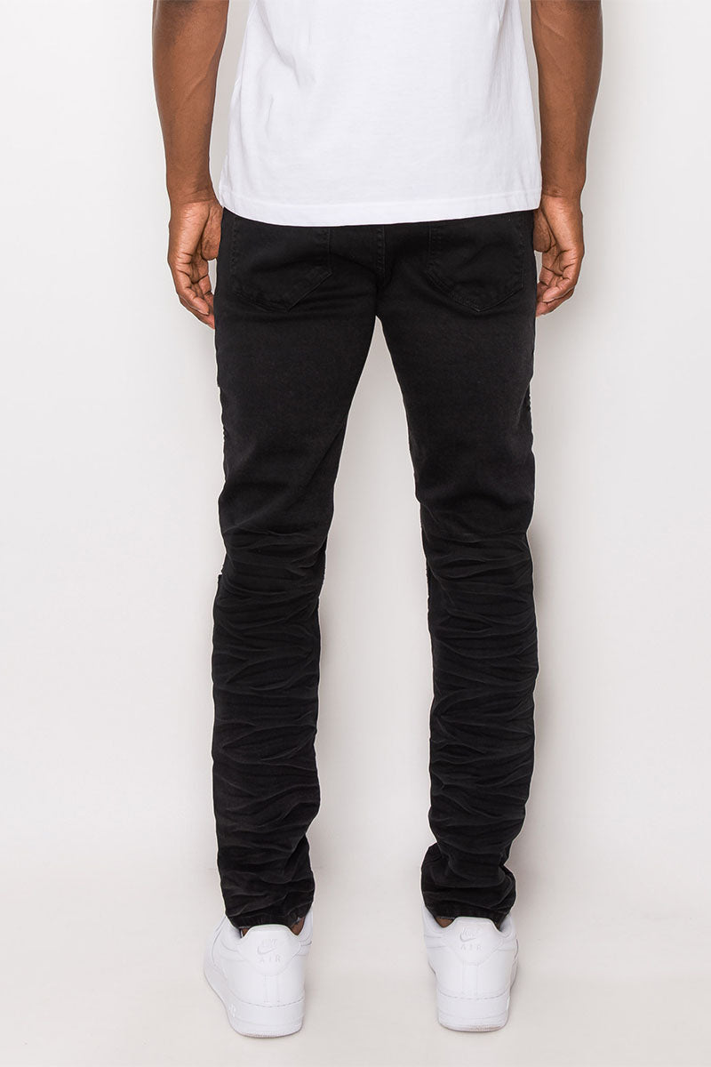 Creased Biker Denim Jeans