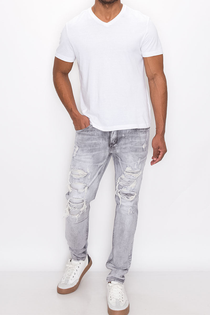 RIP & REPAIR DENIM JEANS - GREY