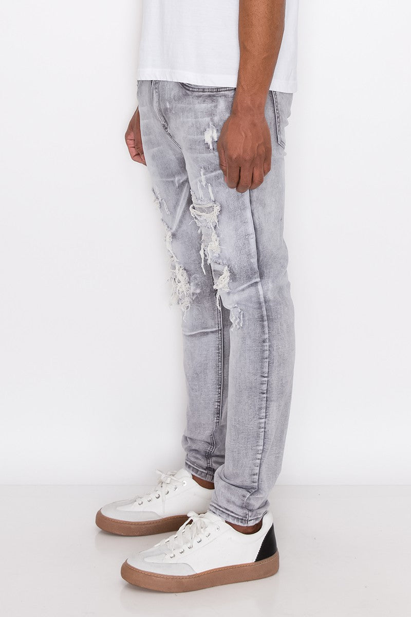 RIP & REPAIR DENIM JEANS - GREY