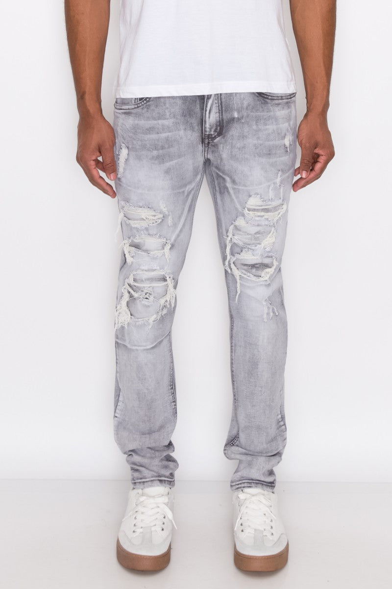 RIP & REPAIR DENIM JEANS - GREY
