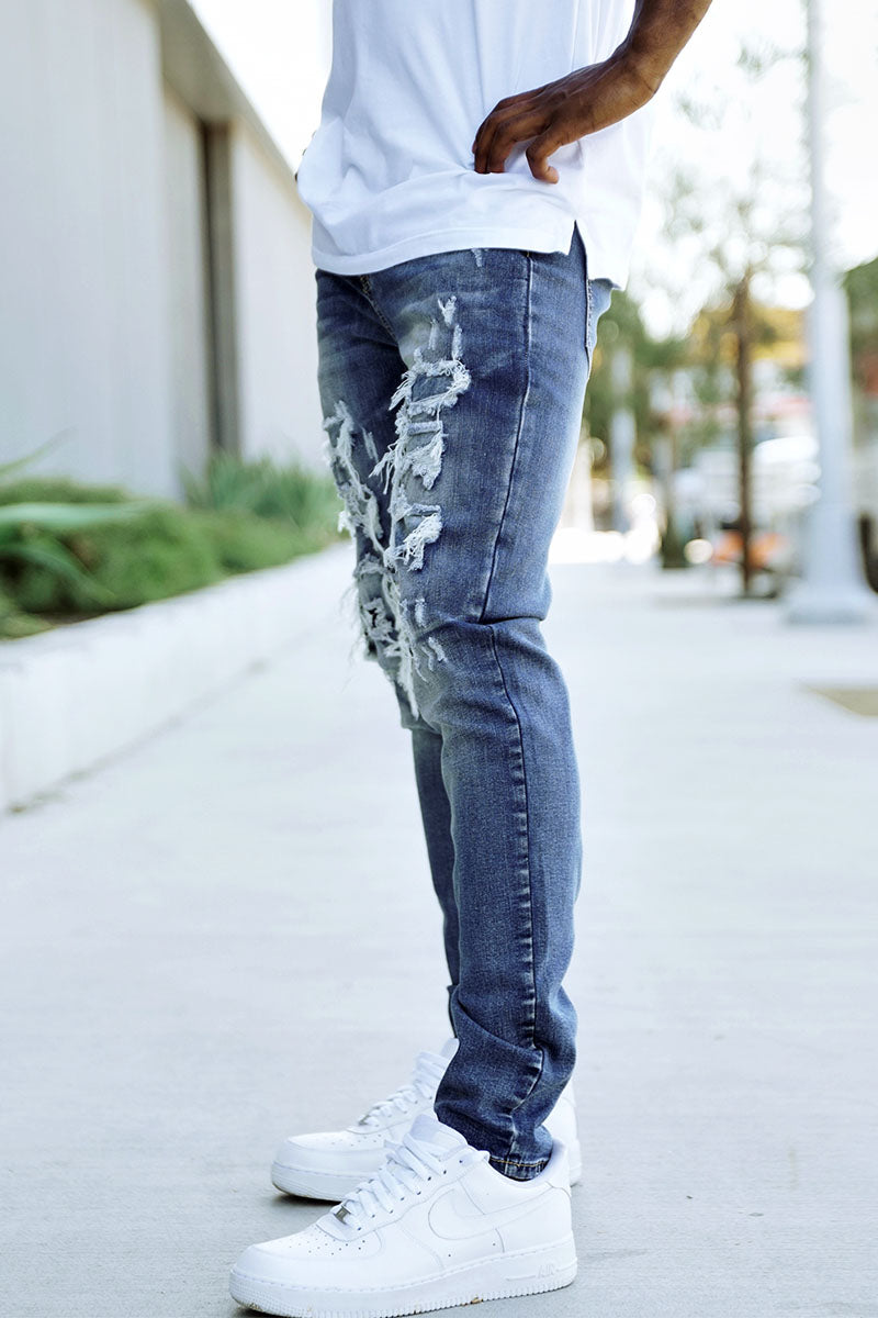 RIP & REPAIR DENIM JEANS - INDIGO