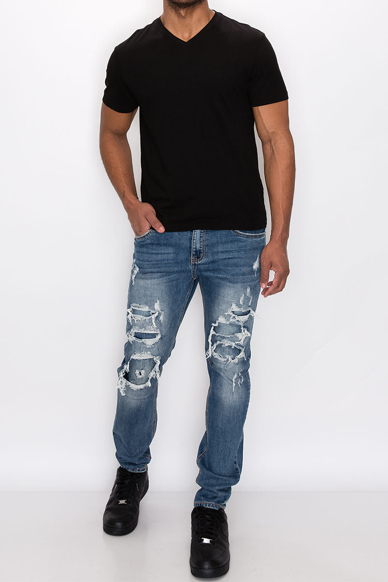 RIP & REPAIR DENIM JEANS - INDIGO