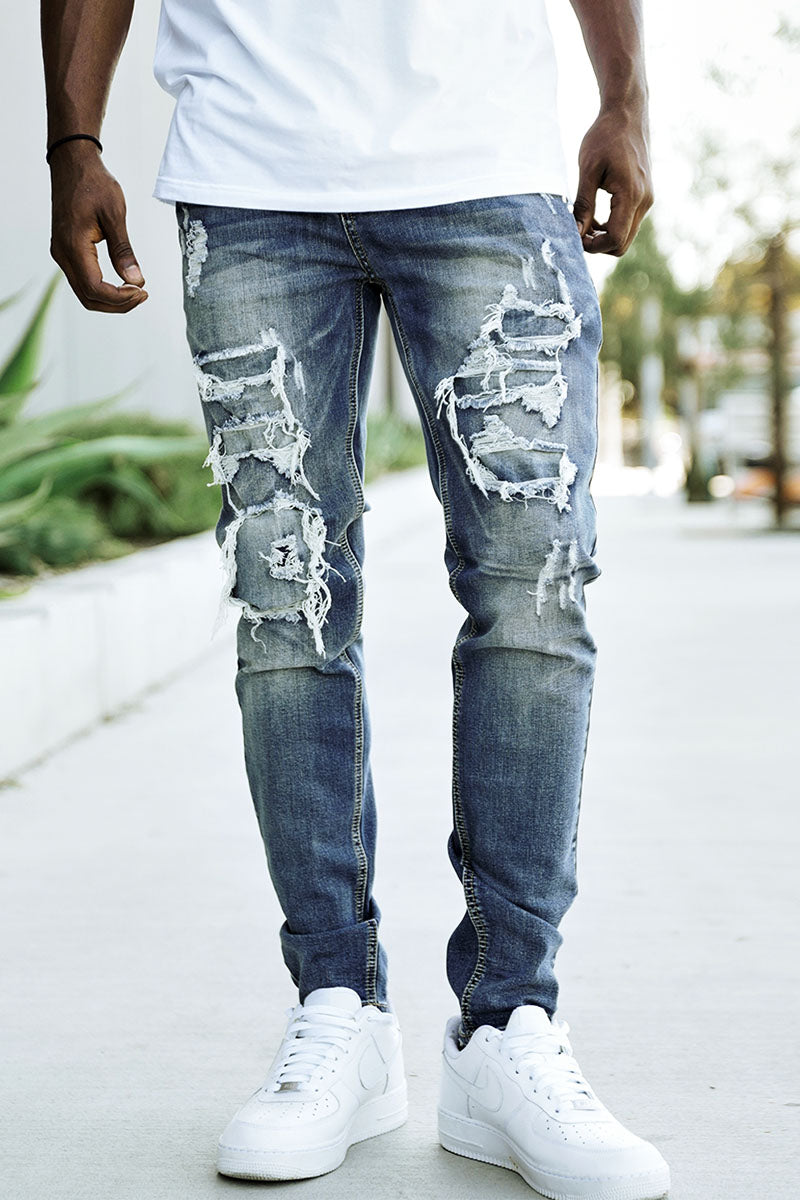 RIP & REPAIR DENIM JEANS - INDIGO