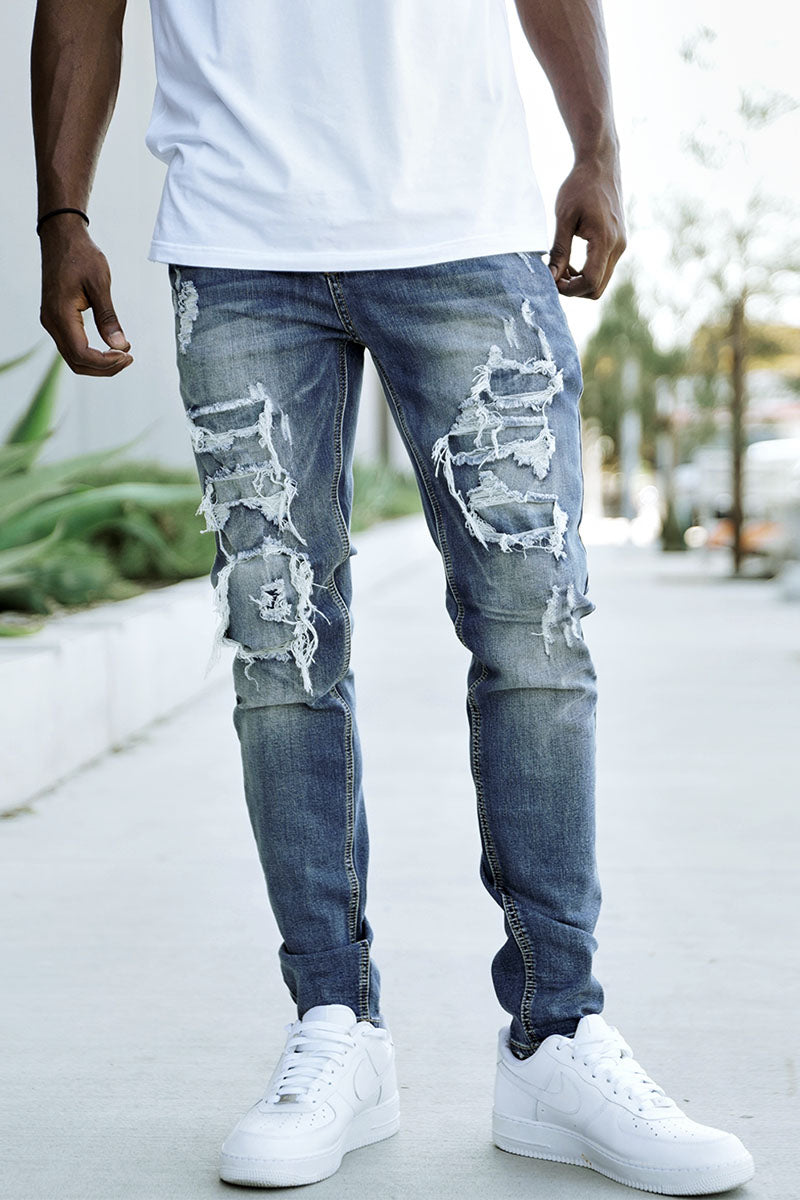 RIP & REPAIR DENIM JEANS - INDIGO