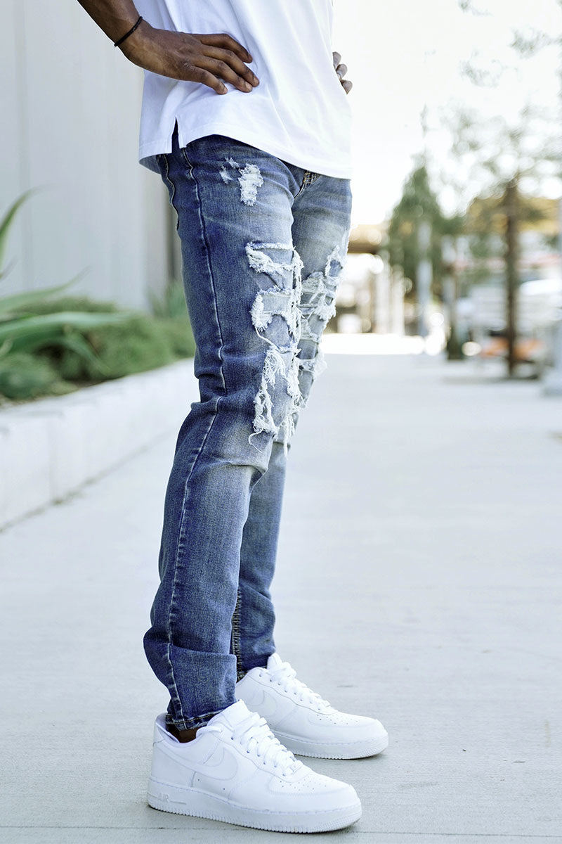 RIP & REPAIR DENIM JEANS - INDIGO