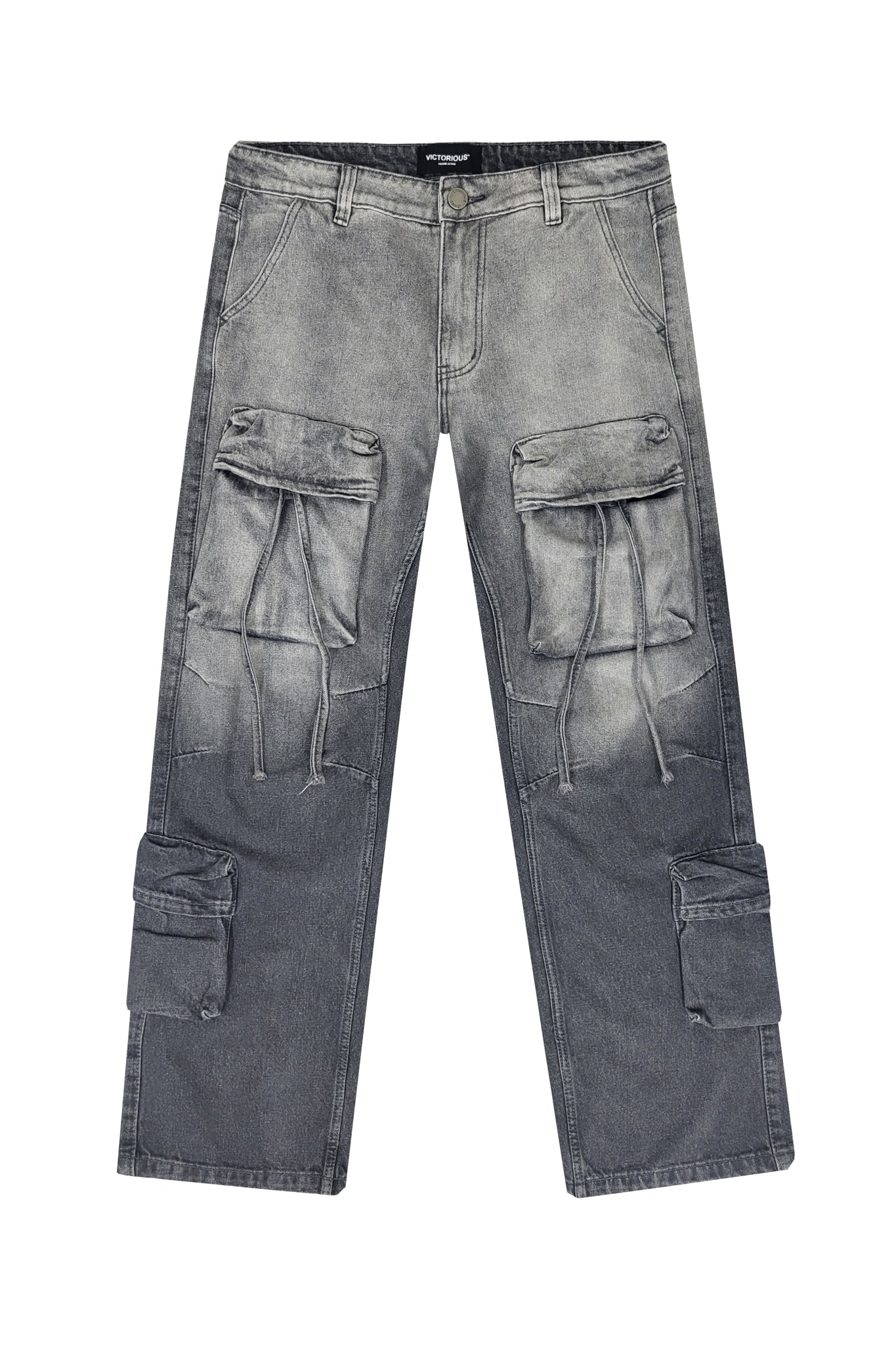 Baggy Fit Faded Wash Cargo Jeans