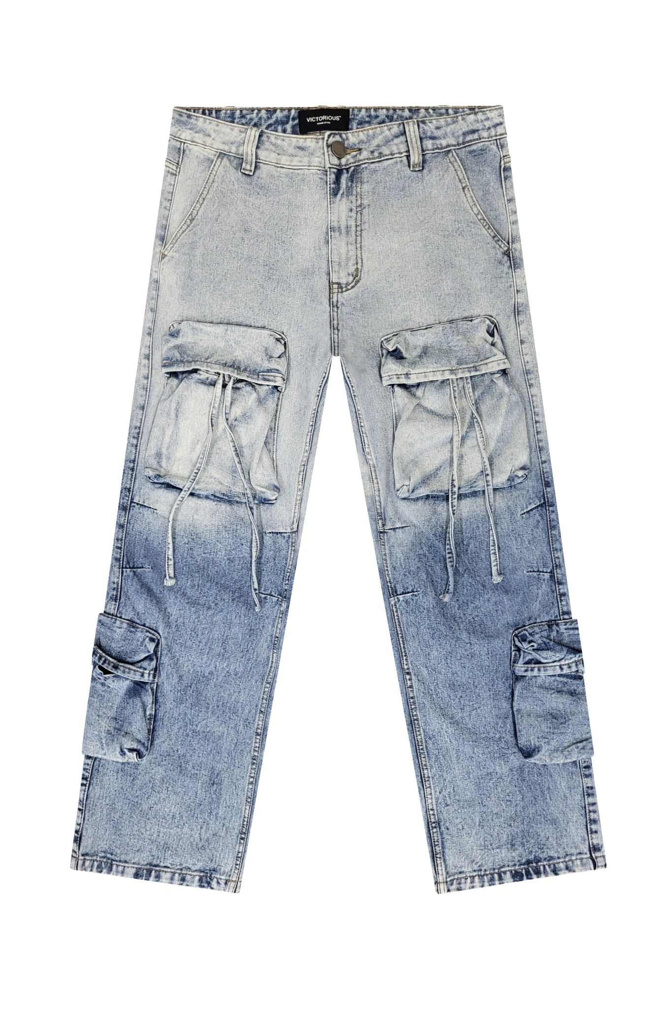 Baggy Fit Faded Wash Cargo Jeans