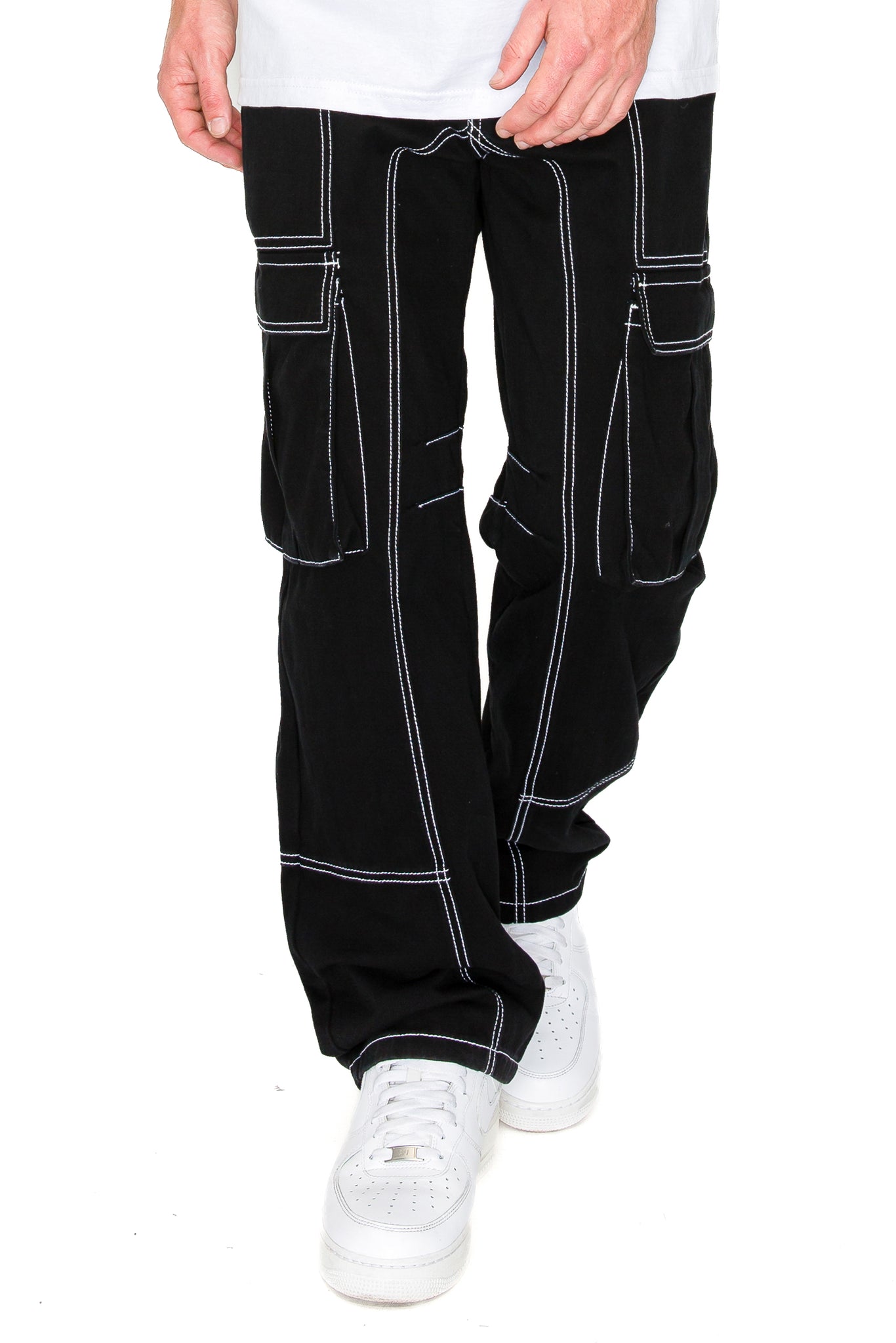 Baggy Fit Contrast Stitch Cargo Jeans