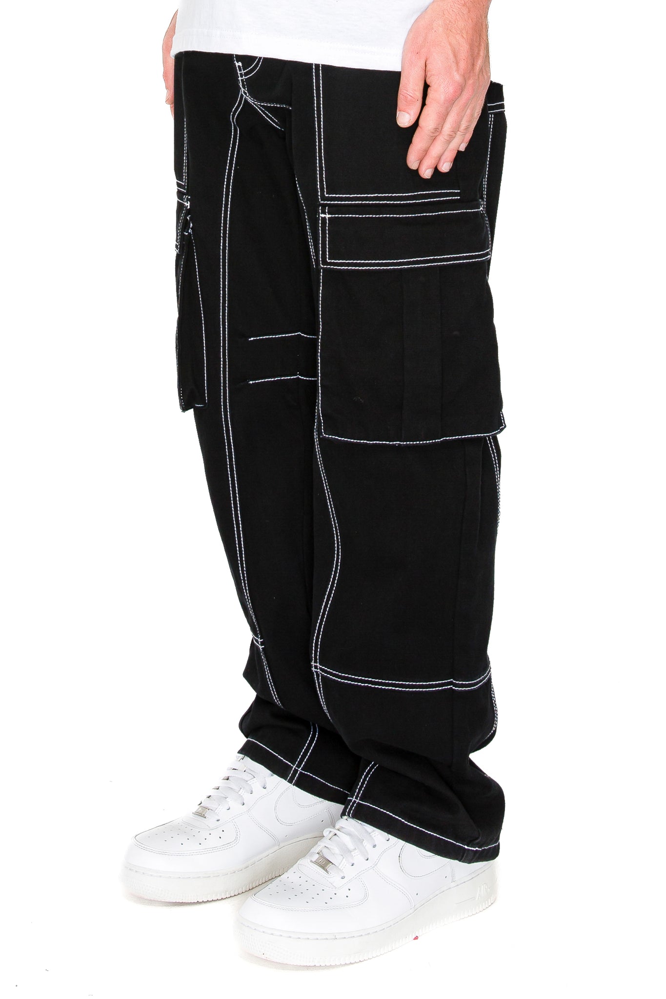 Baggy Fit Contrast Stitch Cargo Jeans