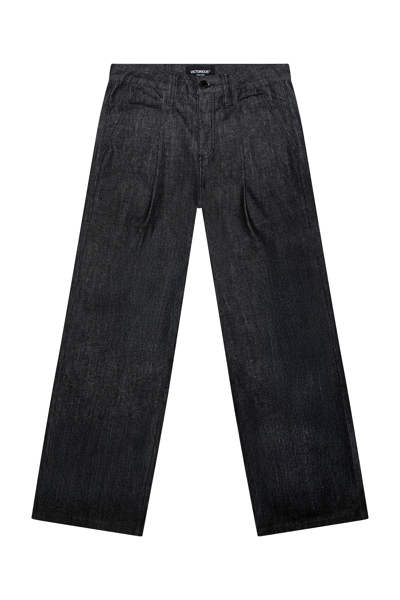 Pleated Raw Denim Baggy Fit Jeans