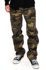 Men's baggy cargo camo pants front view