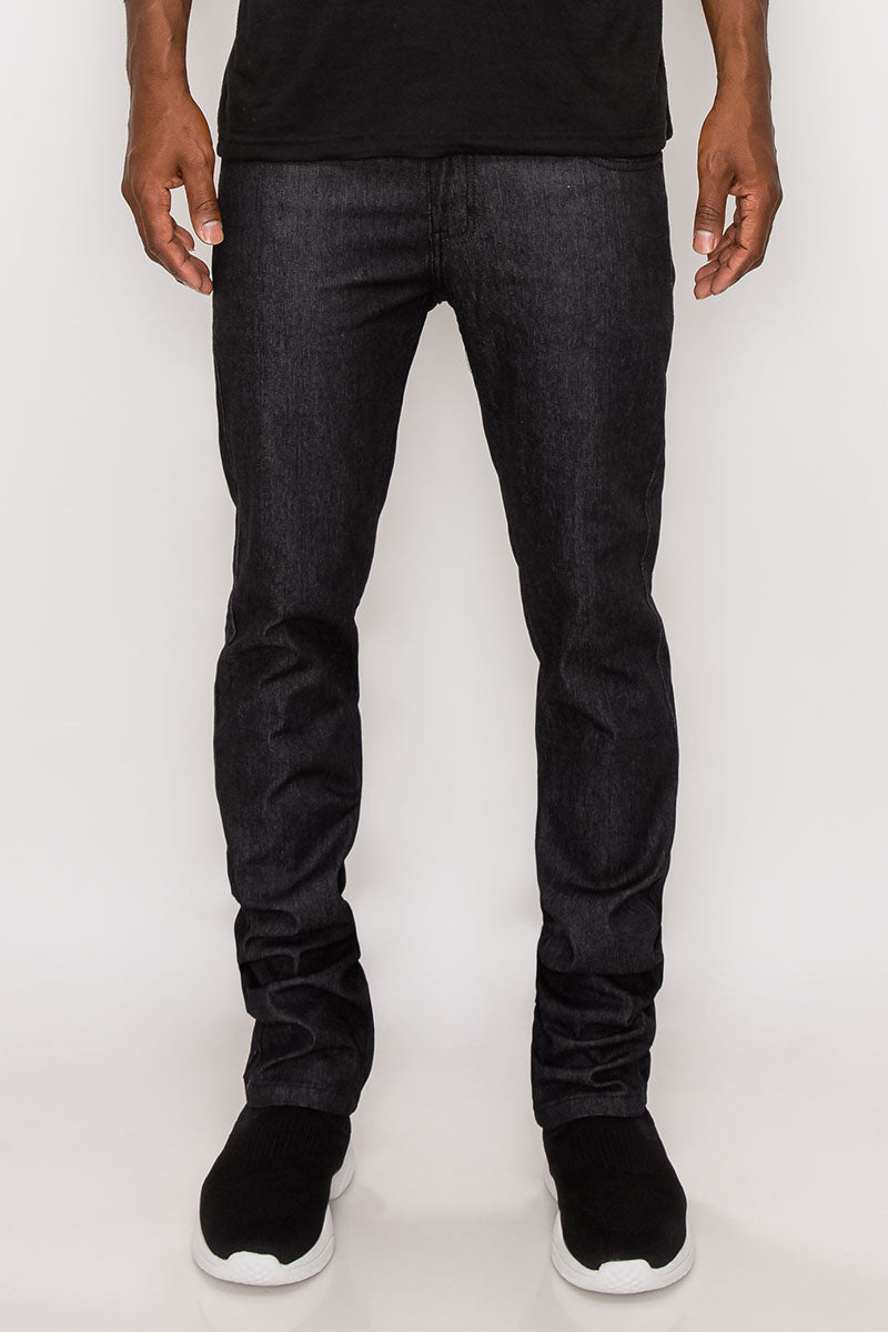 SKINNY RAW DENIM JEANS - BLACK / BLACK