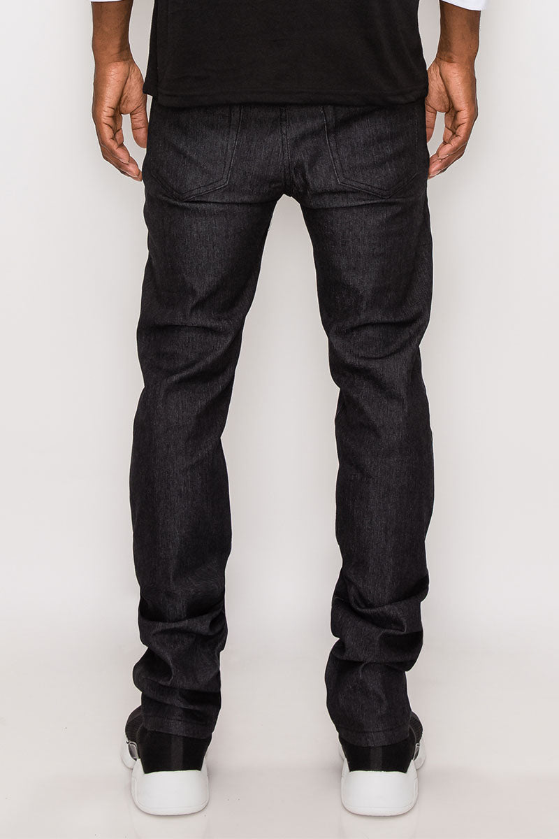 SKINNY RAW DENIM JEANS - BLACK / BLACK