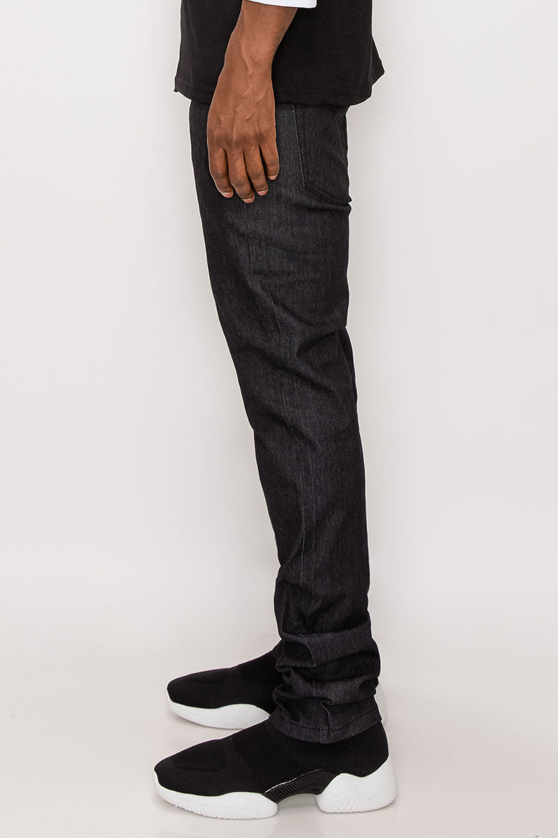 SKINNY RAW DENIM JEANS - BLACK / BLACK