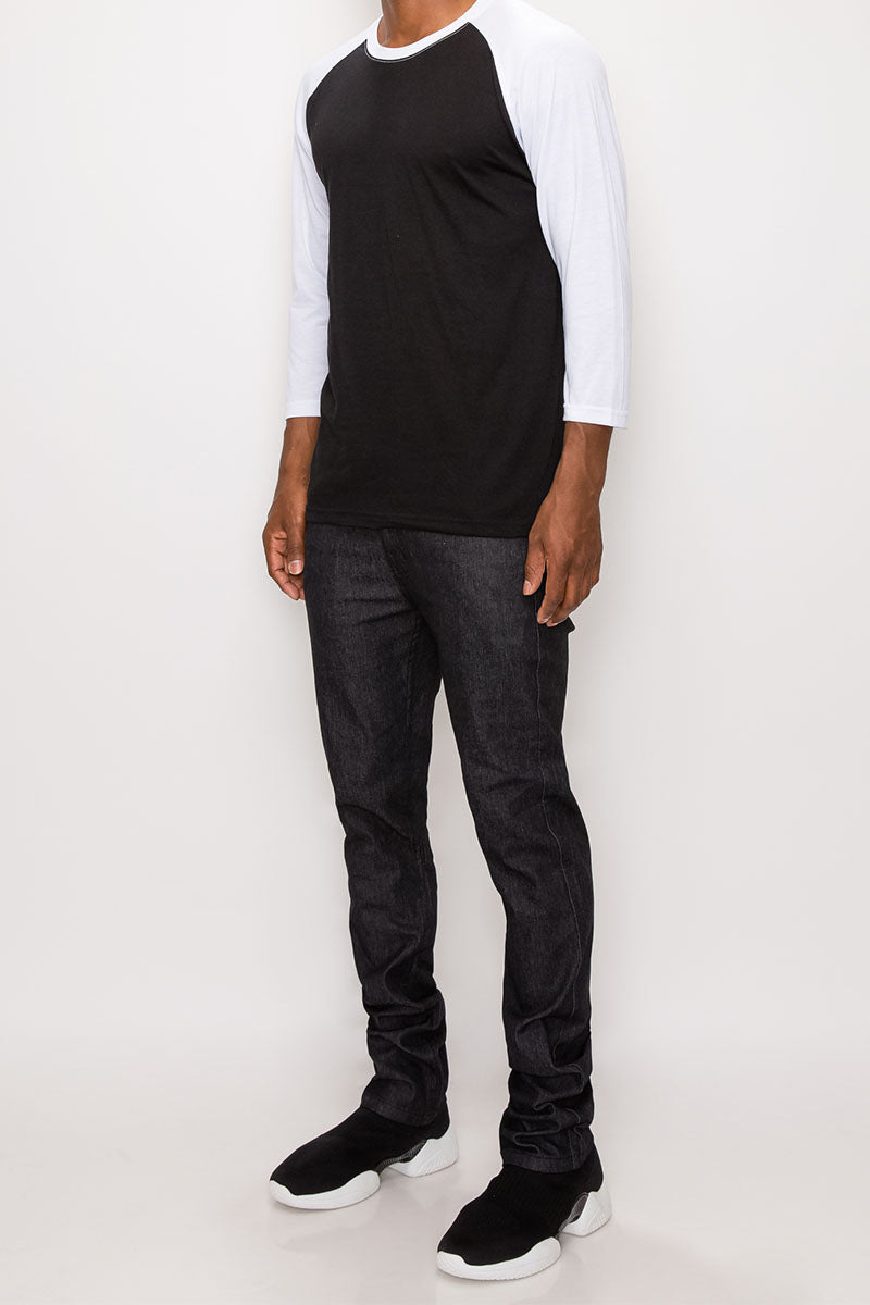 SKINNY RAW DENIM JEANS - BLACK / BLACK