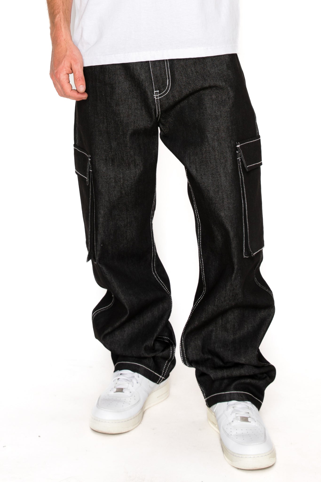 Baggy Fit Raw Denim Cargo Jeans