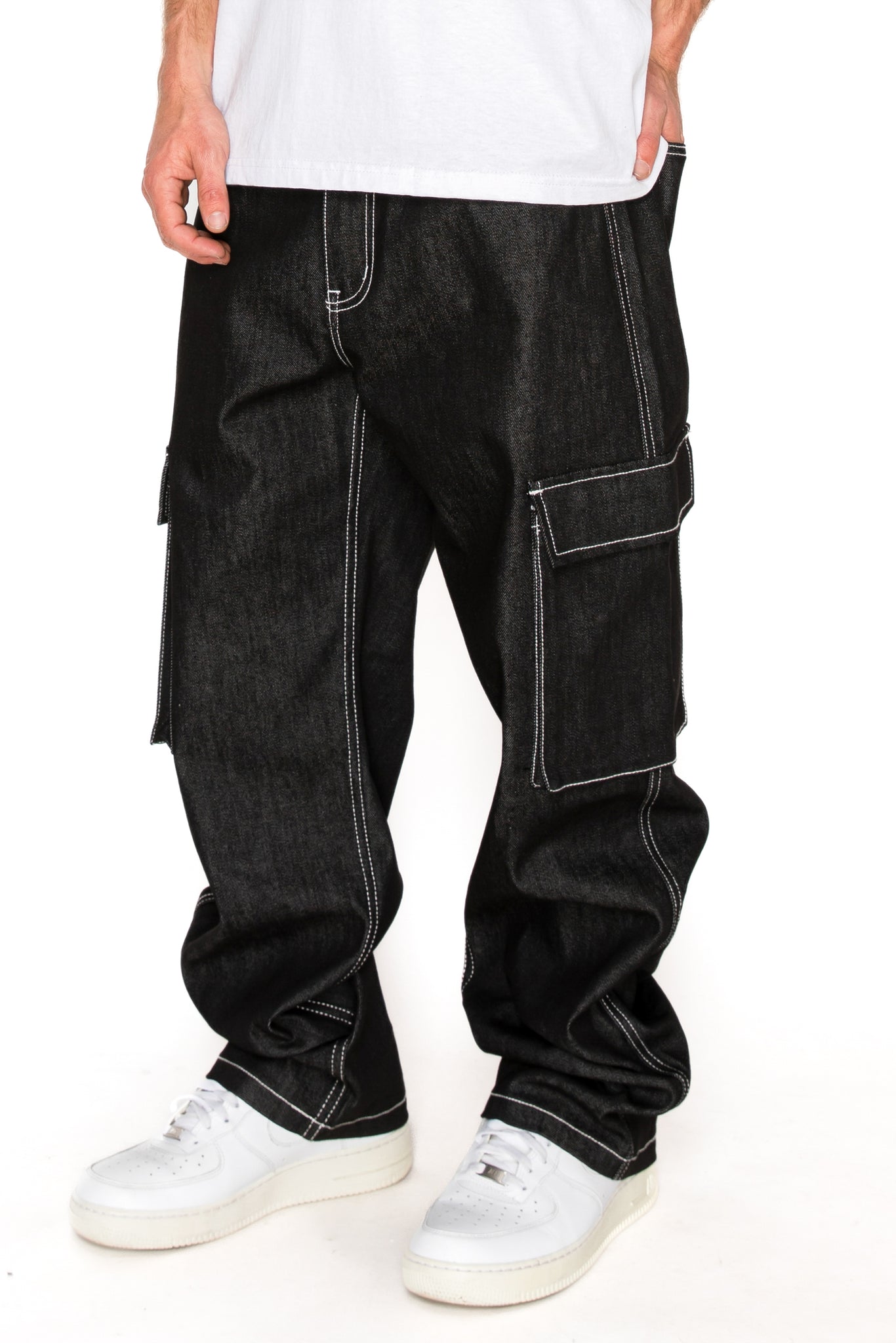 Baggy Fit Raw Denim Cargo Jeans