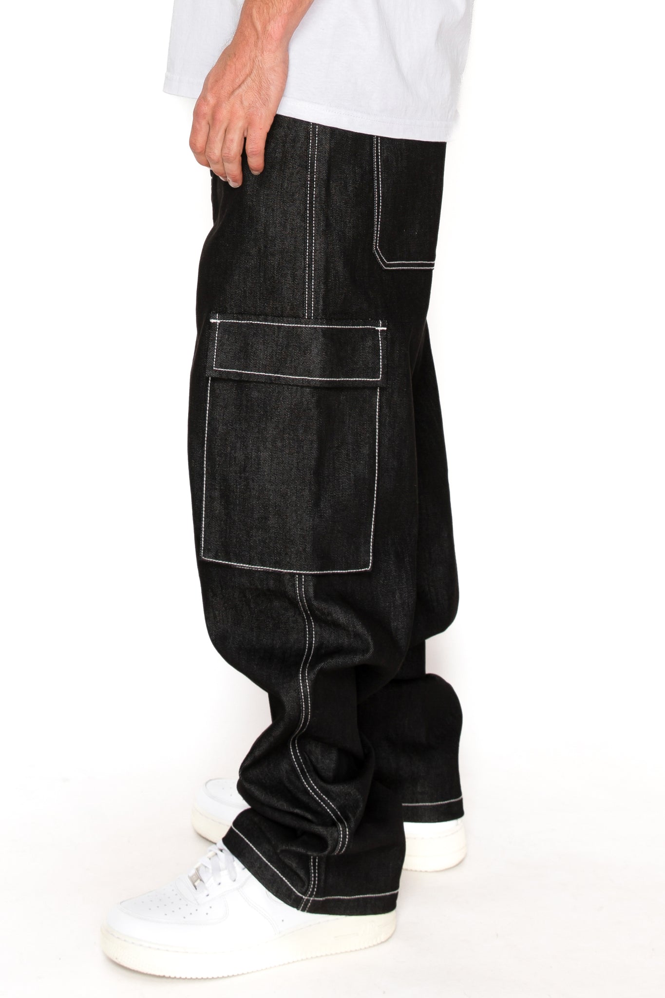 Baggy Fit Raw Denim Cargo Jeans