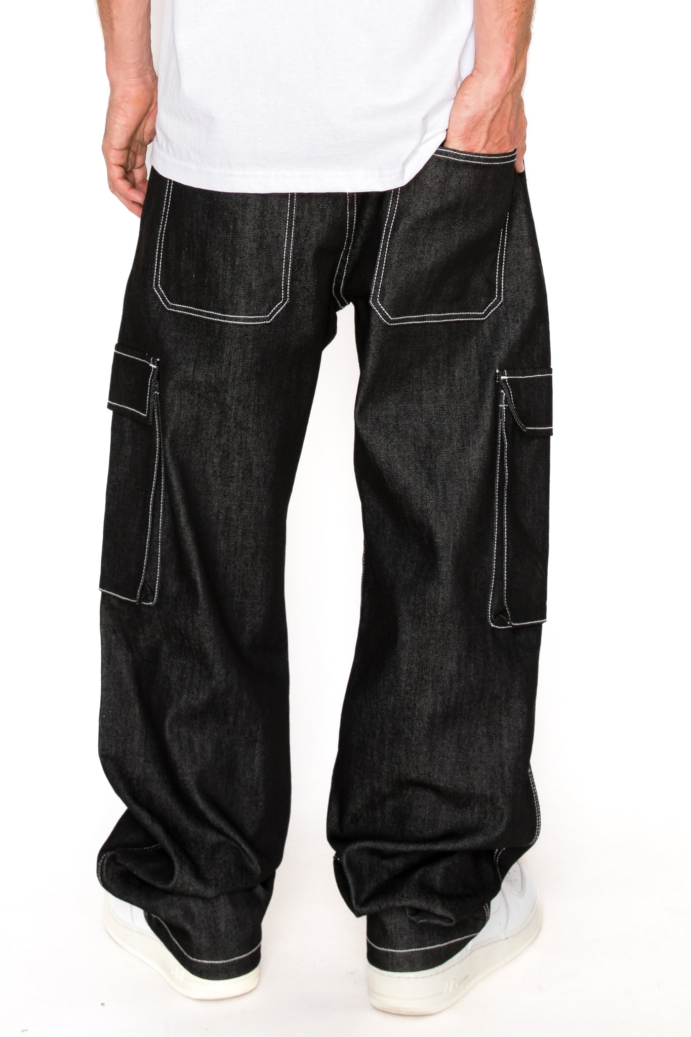 Baggy Fit Raw Denim Cargo Jeans