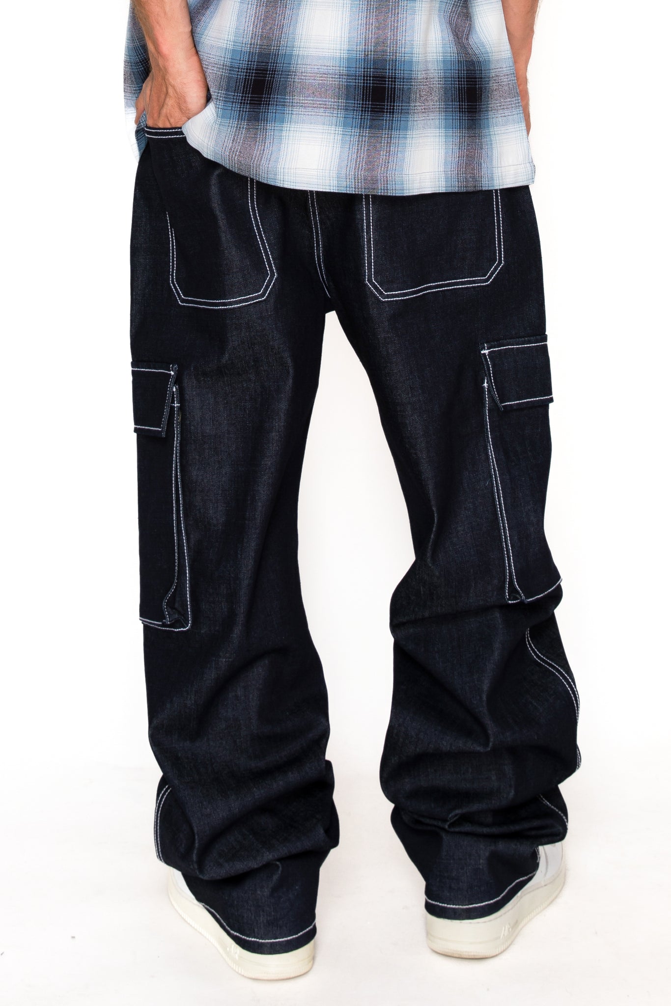 Baggy Fit Raw Denim Cargo Jeans