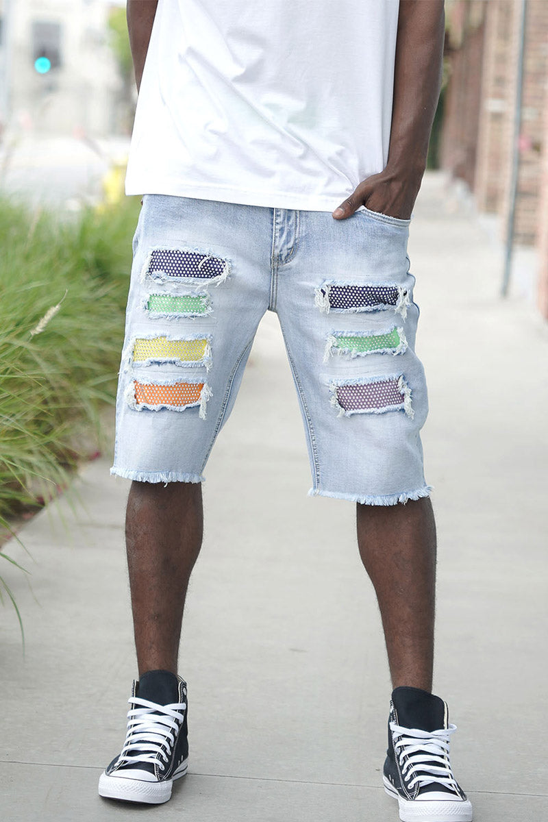 Color Diamond Denim Shorts