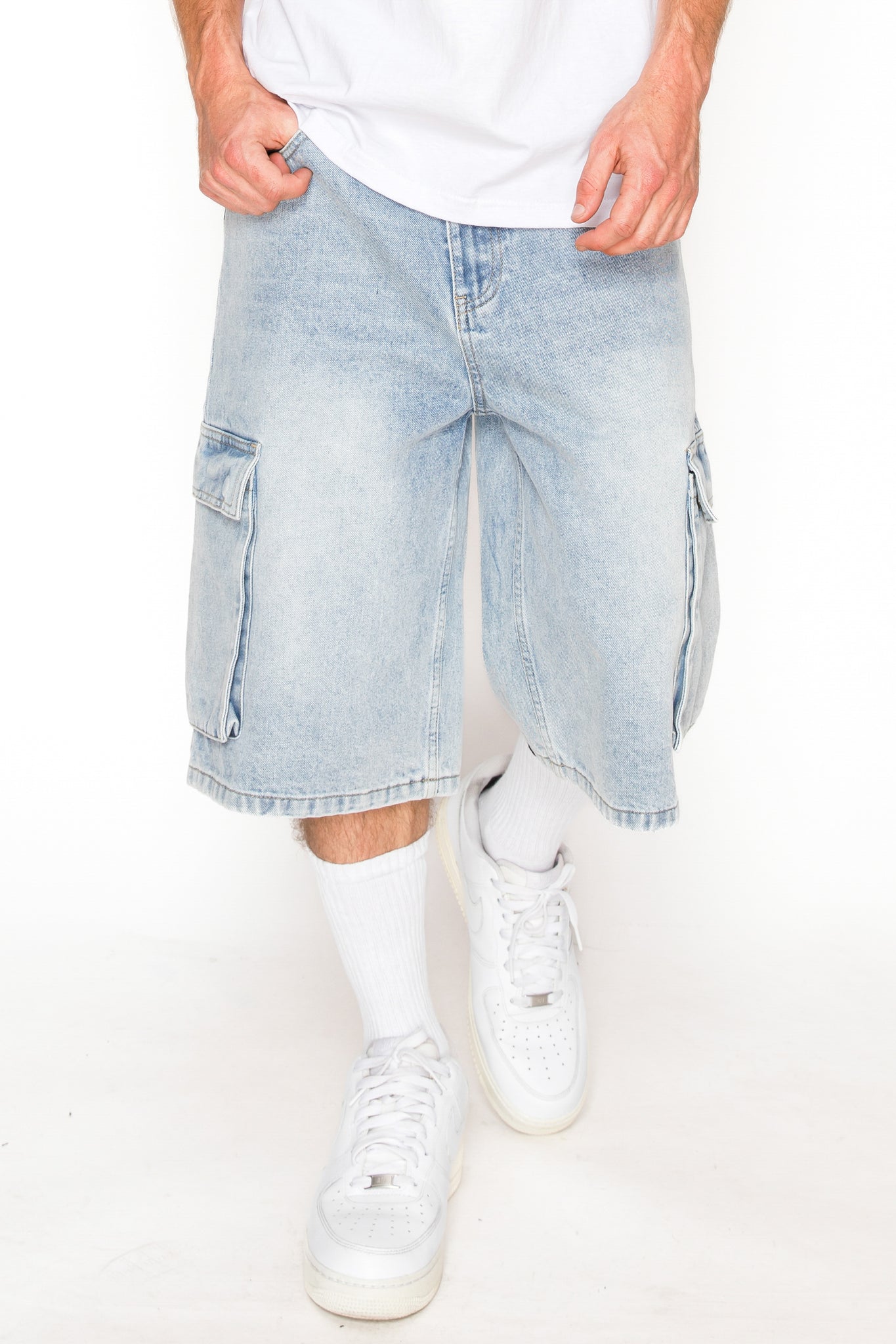 Baggy Fit Cargo Denim Shorts