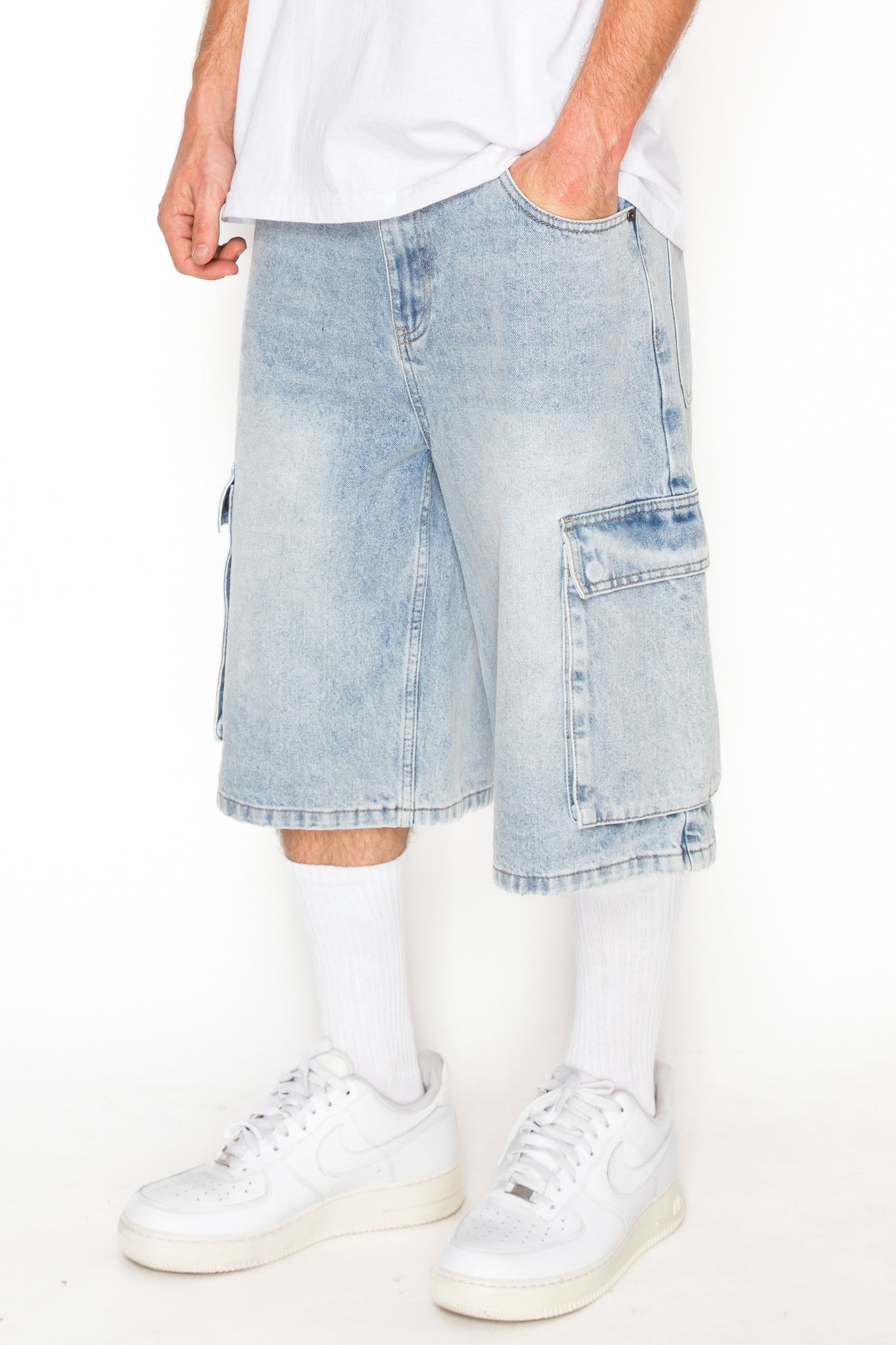 Baggy Fit Cargo Denim Shorts