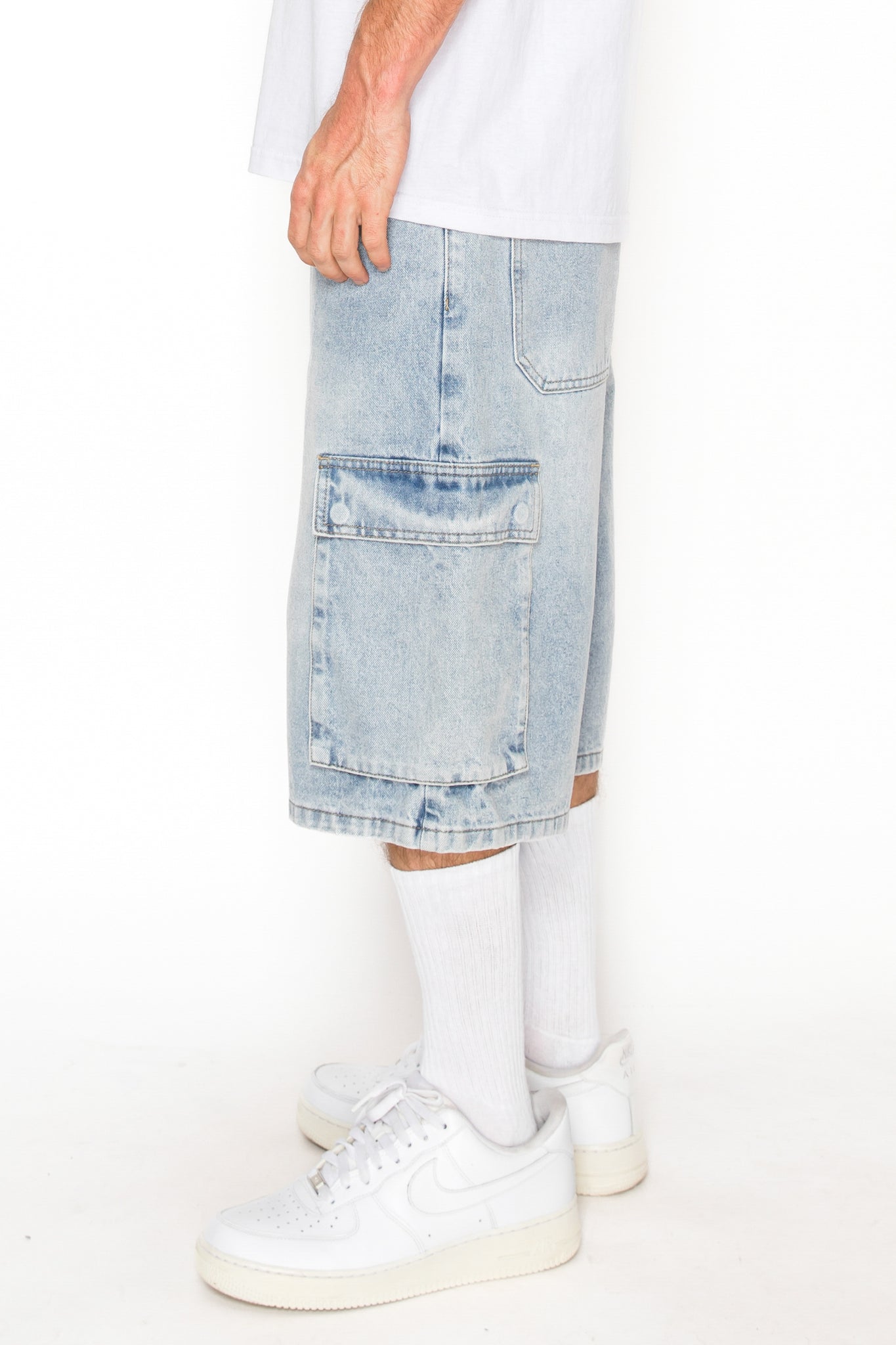 Baggy Fit Cargo Denim Shorts