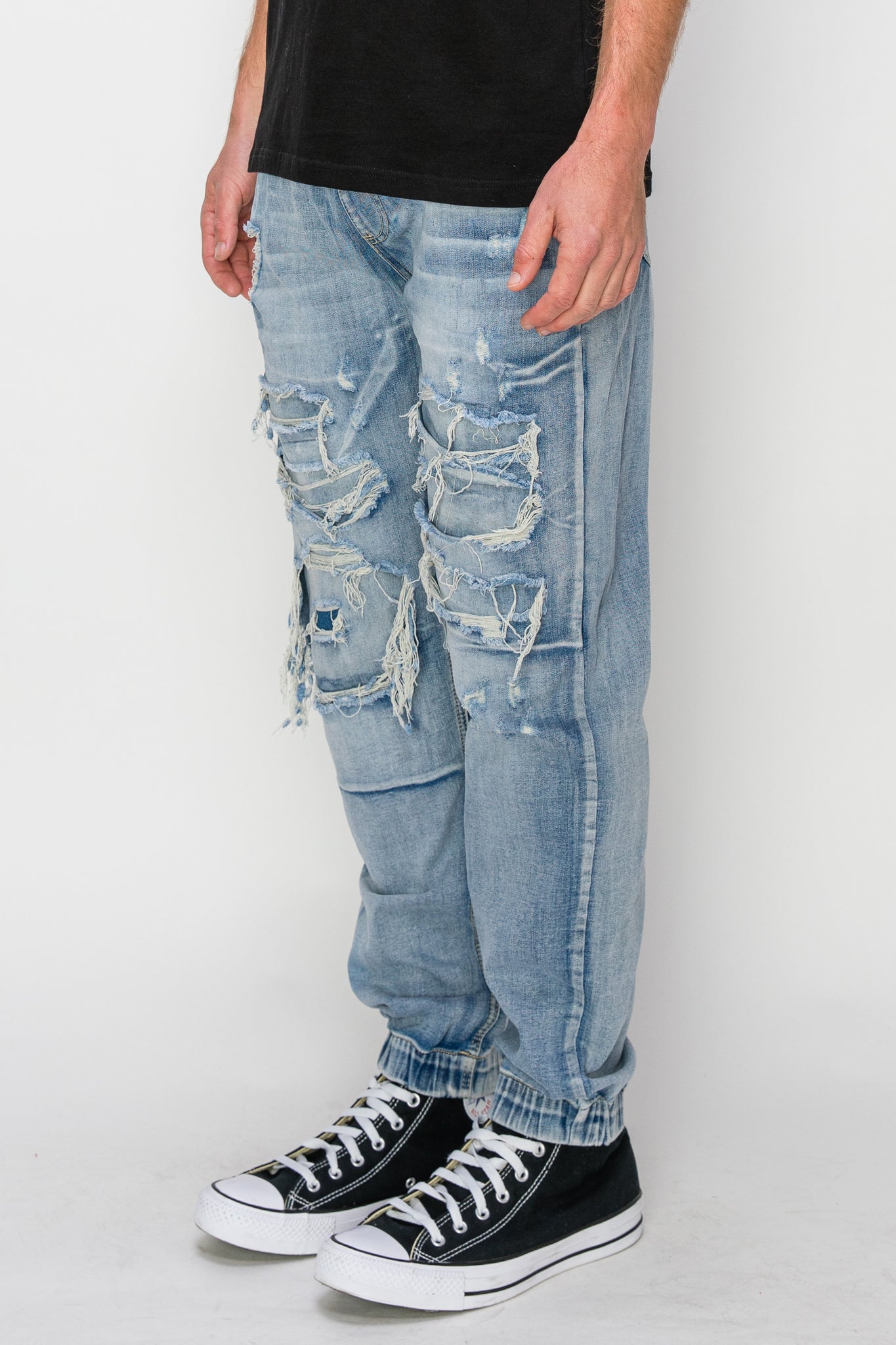 Distressed Denim Jogger Jeans