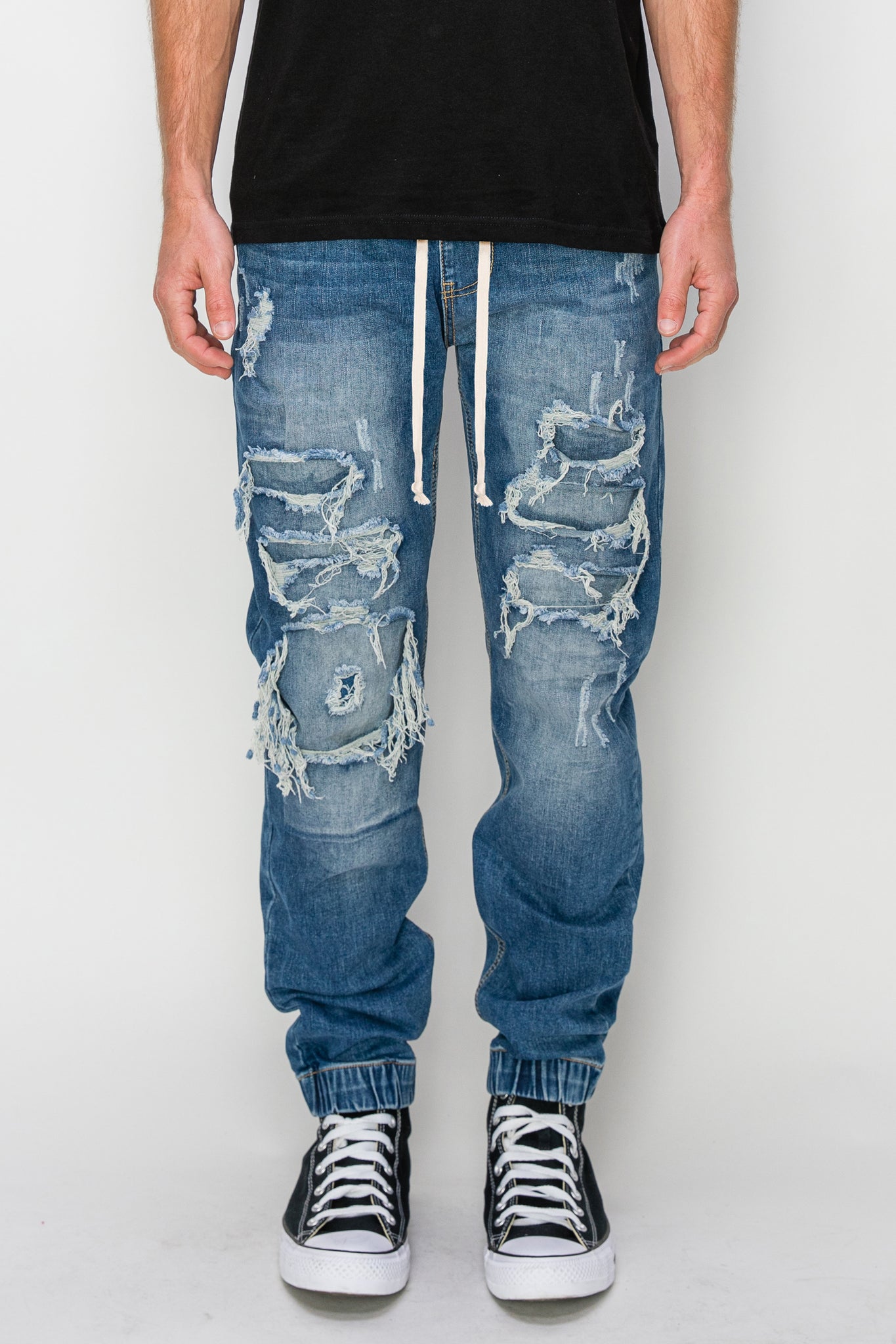 Distressed Denim Jogger Jeans